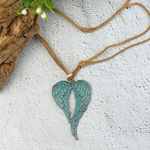 Boho Western Blue Angel Wings Necklace - Picture 2 of 4